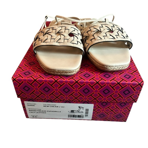 NWT Tory Burch Basket-Weave Espadrille Lave Tie Up Sandals - Picture 7 of 11